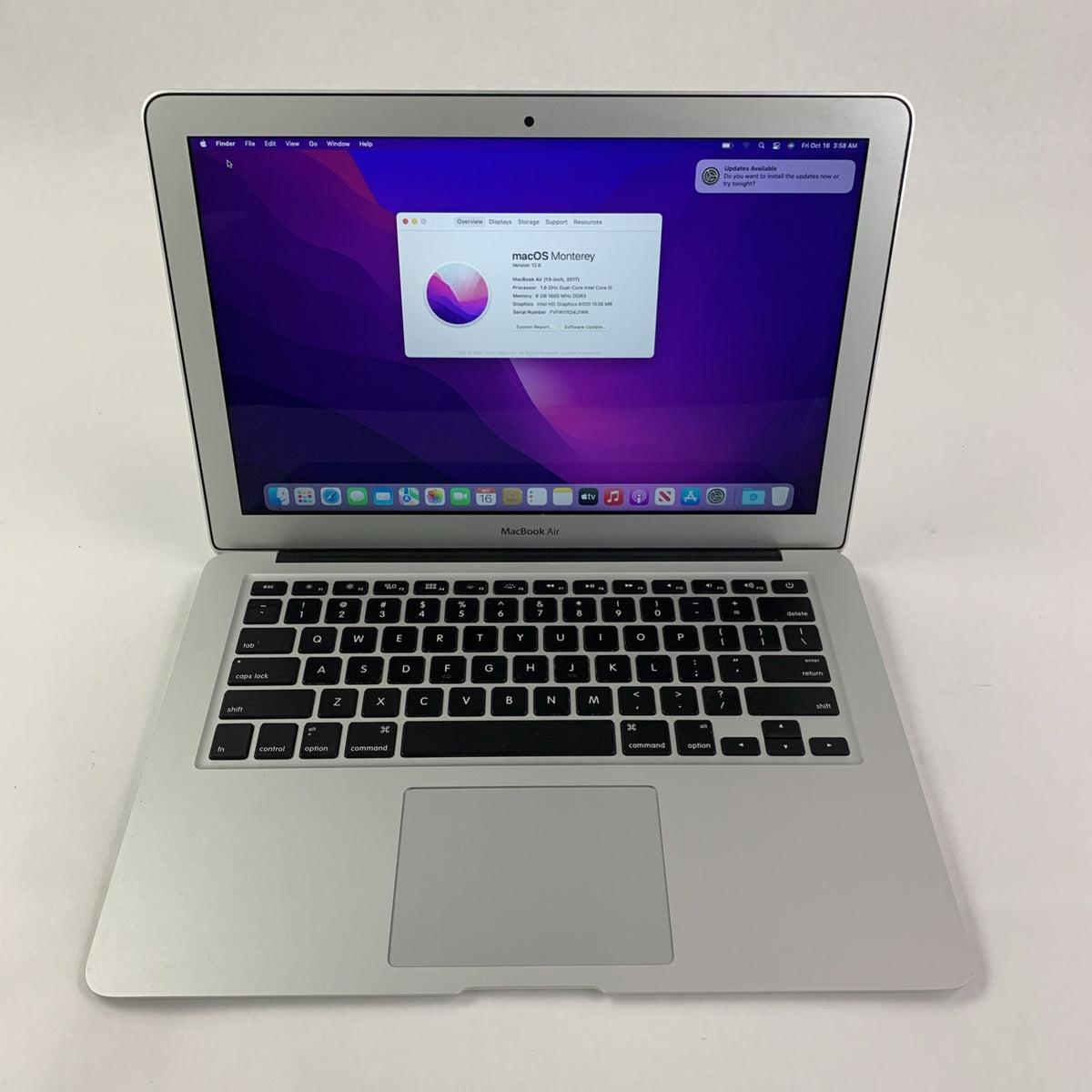 Apple Macbook Air A1466 2017 13.3" 1.8GHz i5 8GB RAM 121GB SSD OS Monterey 12.60