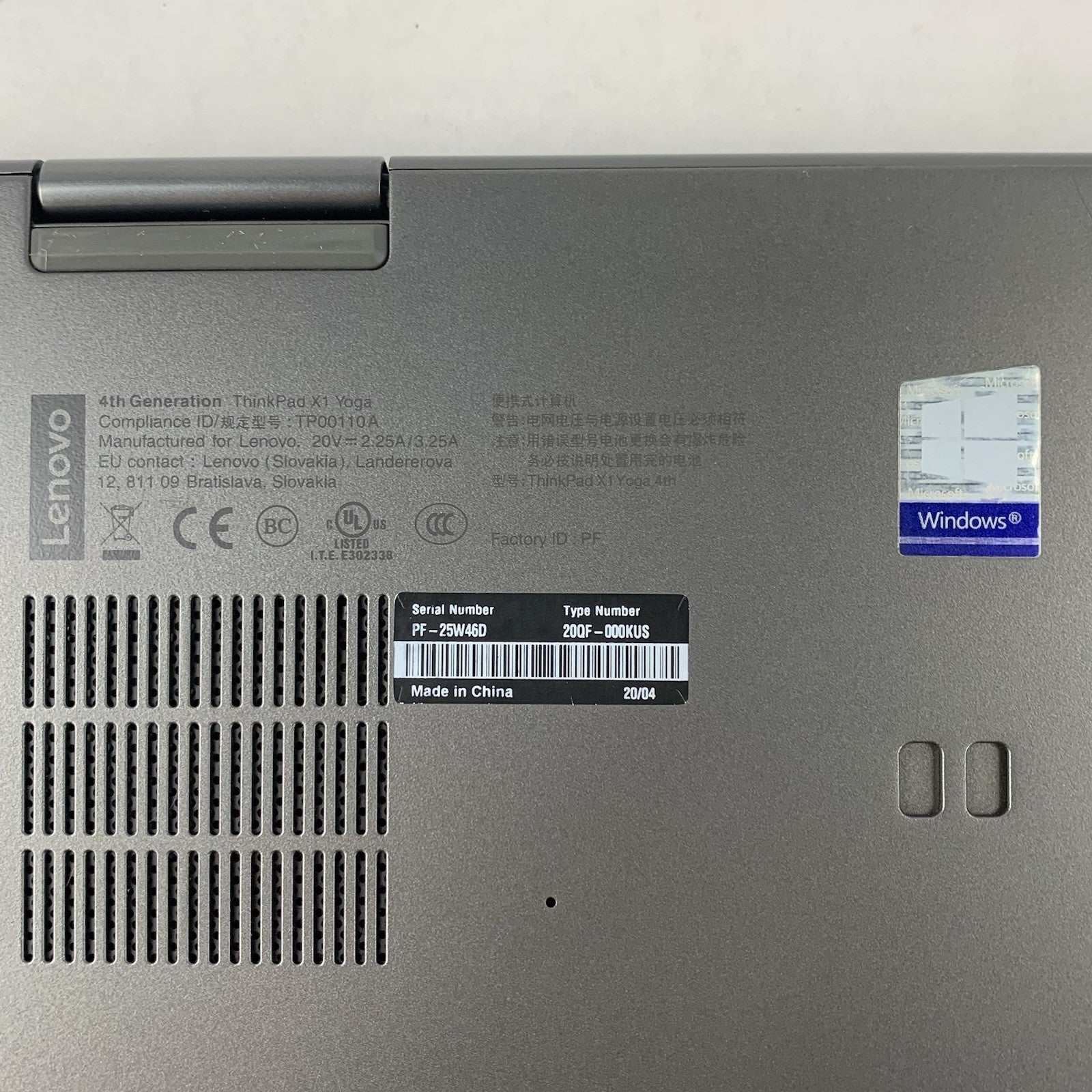 Lenovo ThinkPad X1 Yoga Gen 4 14" Touch i7-8665U 1.90 GHz 16 GB No OS/SSD/AC9