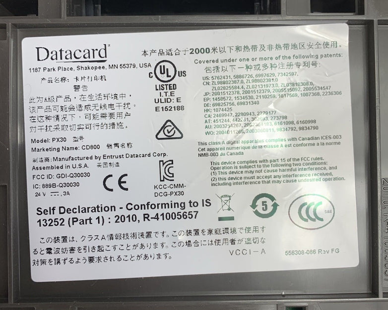 Datacard CD800 PX30 Thermal ID Card Printer - Tested No Ribbon