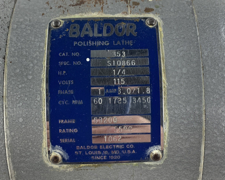 Baldor 353 S10866 Dental Polishing Lathe 2 Speed 1/4 HP 3450/1725 rpm Powers