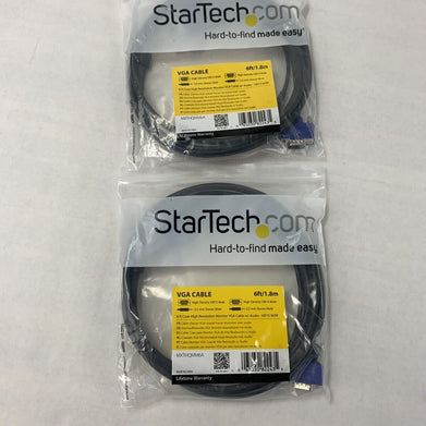 Lot 2 Startech 6ft High Resolution VGA HD15 Video Monitor Cable Male-Male