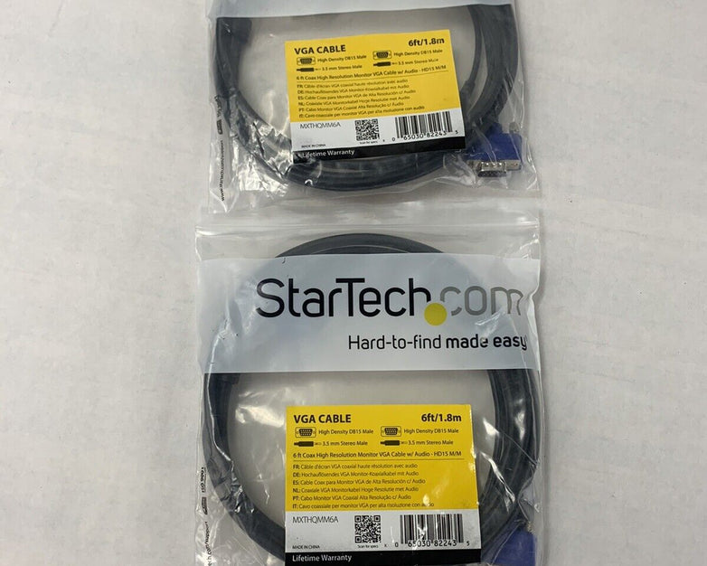 Lot 2 Startech 6ft High Resolution VGA HD15 Video Monitor Cable Male-Male