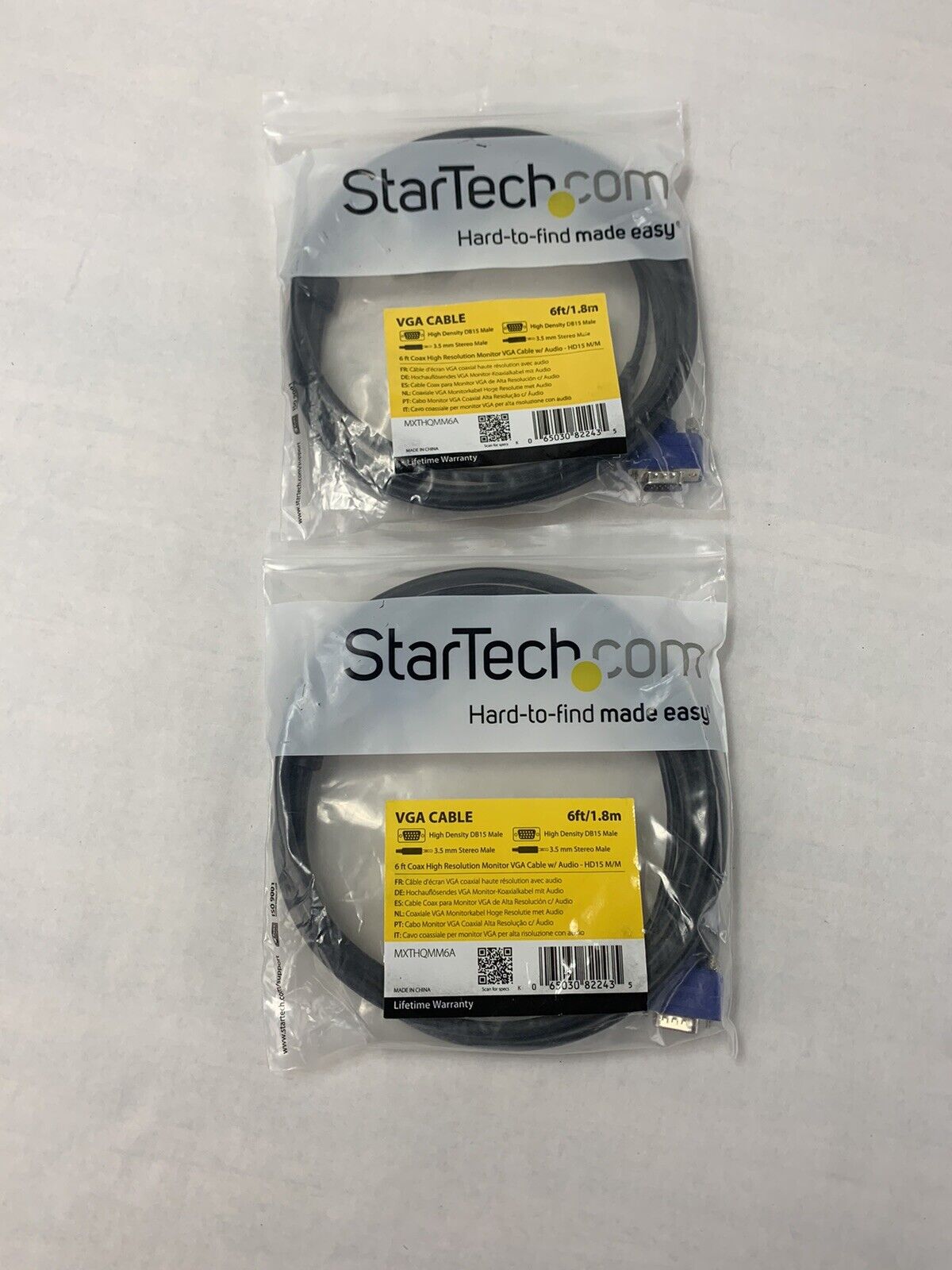 Lot 2 Startech 6ft High Resolution VGA HD15 Video Monitor Cable Male-Male