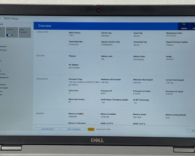 Dell Latitude 5420 Core i5-1145G7 2.60 GHz 16 GB RAM 14" No Battery No SSD No OS