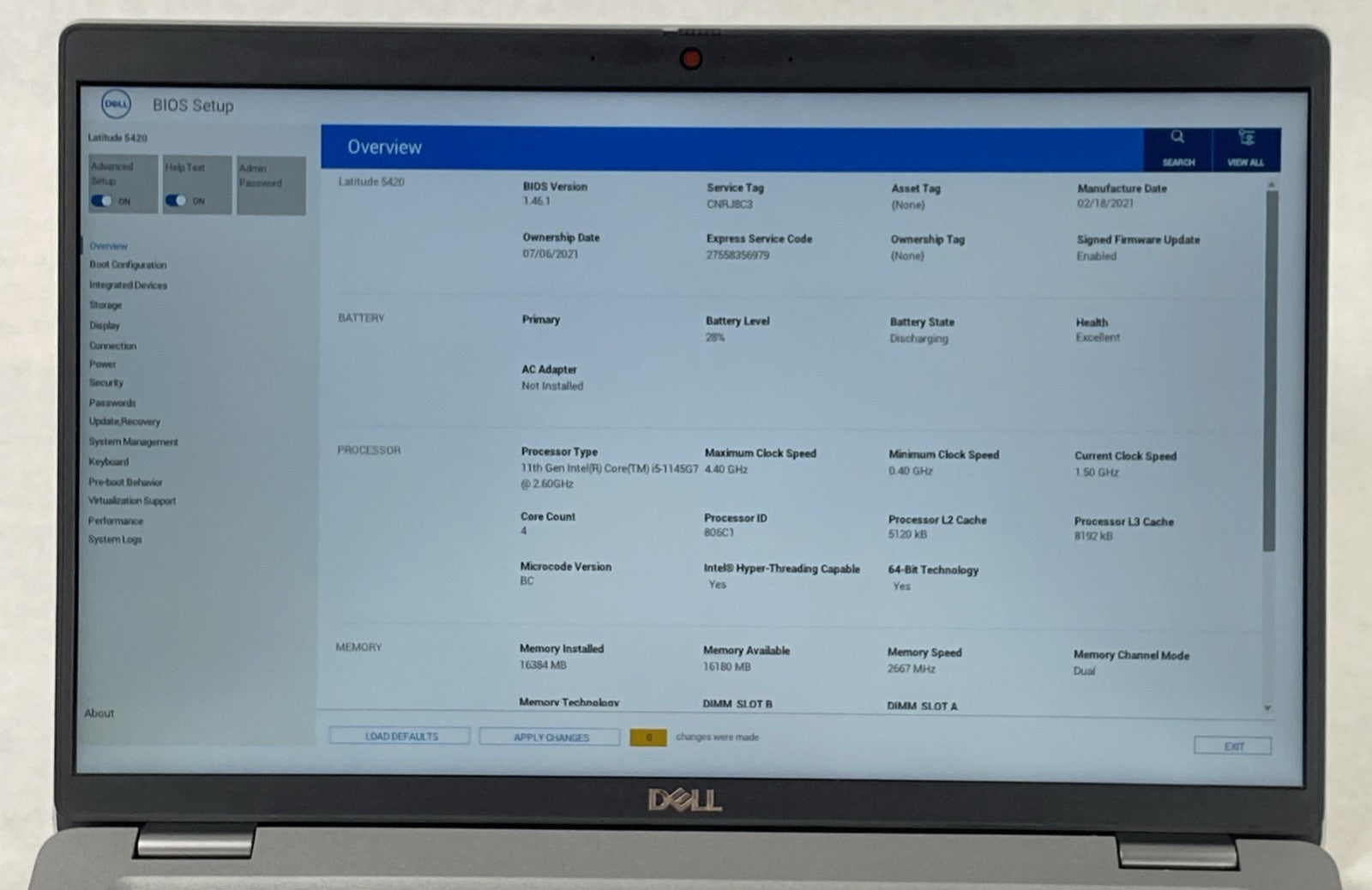 Dell Latitude 5420 Core i5-1145G7 2.60 GHz 16 GB RAM 14" No Battery No SSD No OS