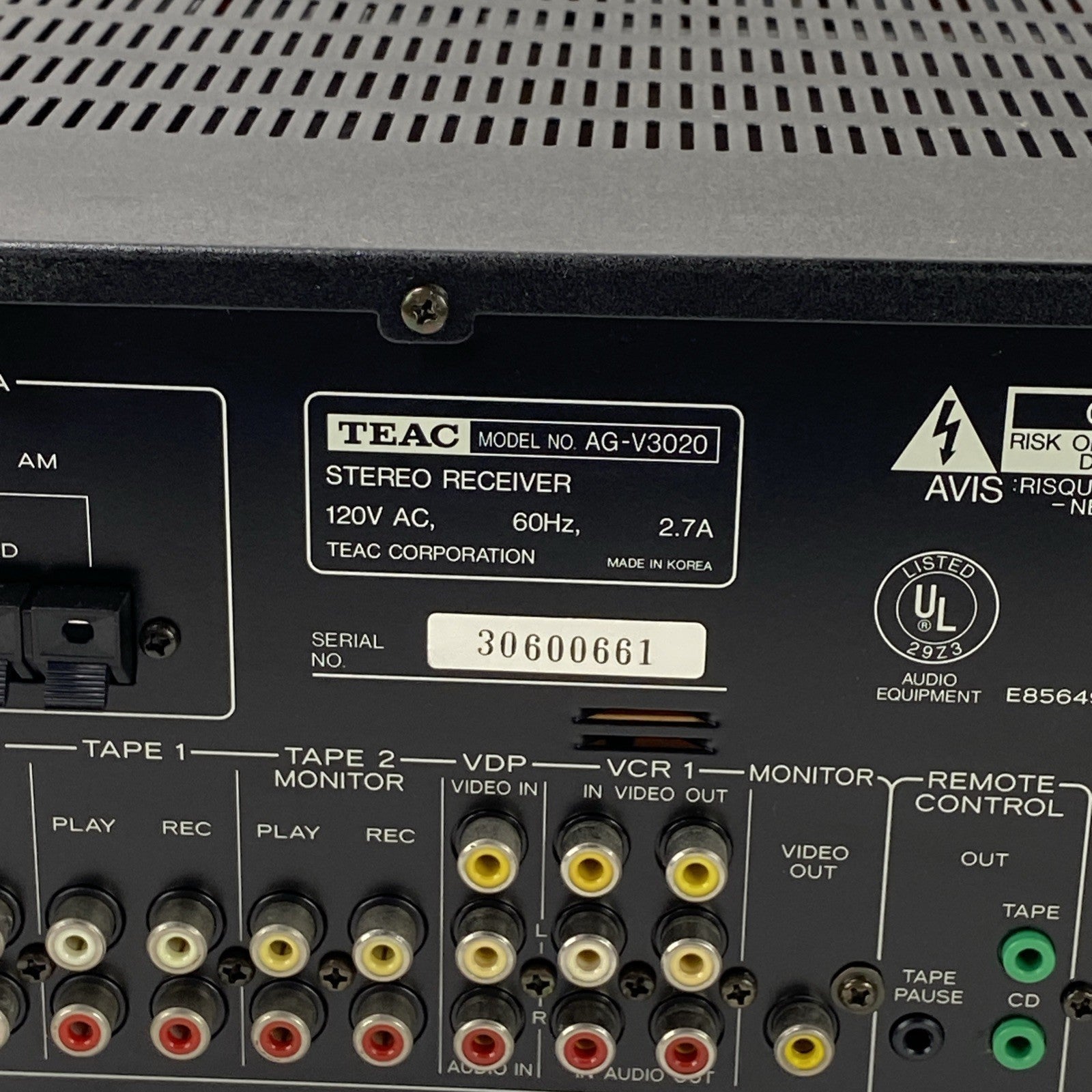TEAC AG-V3020 Stereo Receiver No Remote