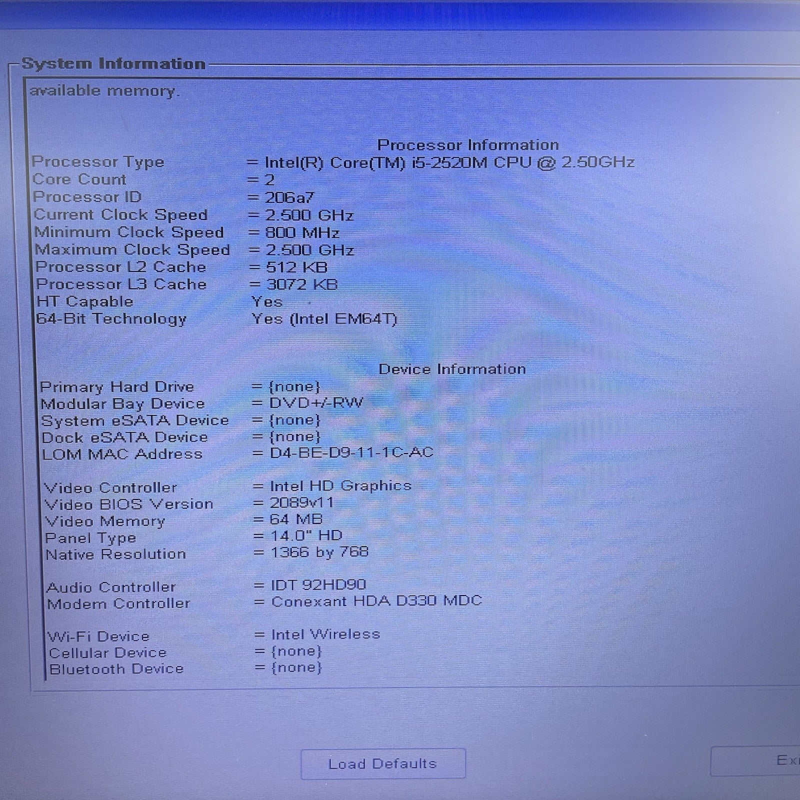 Dell Latitude E6420 14" i5-2520M 2.50 GHz 4 GB RAM No SSD/OS/AC/Battery4