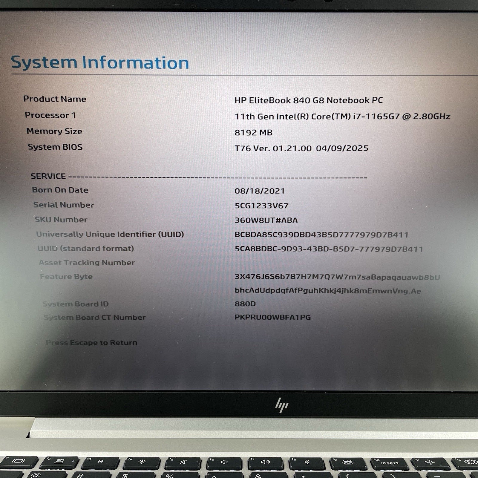 HP EliteBook 840 G8 14" i7-1165G7 2.80 GHz 8 GB RAM No SSD/OS/AC2
