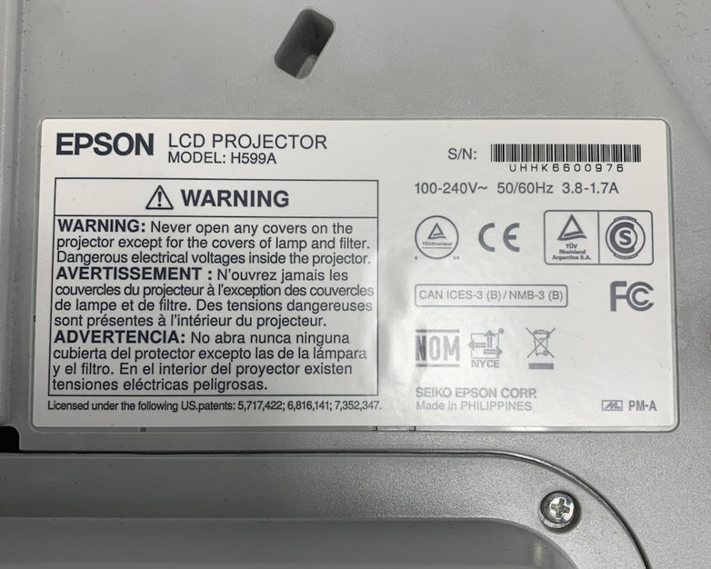 Epson H599A BrightLink 595Wi LCD Lamp Projector 1870 Lamp Hours No Remote