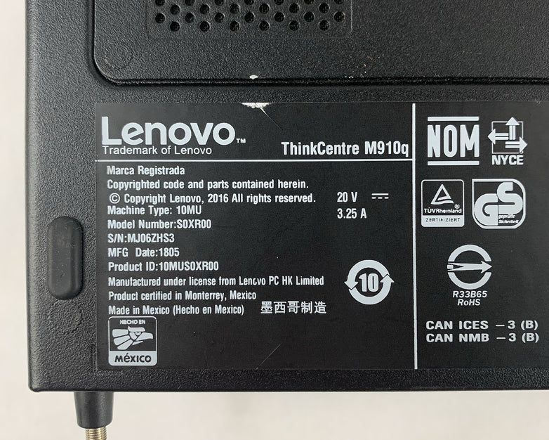 Lenovo ThinkCentre M910q i5-6500T 2.50GHz 8 GB Ram No SSD/HDD No OS No AC No Ant