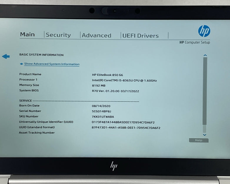 HP EliteBook 850 G6 Touch Core i5-8365U 1.60 GHz 8 GB RAM 15.6" No HDD No OS