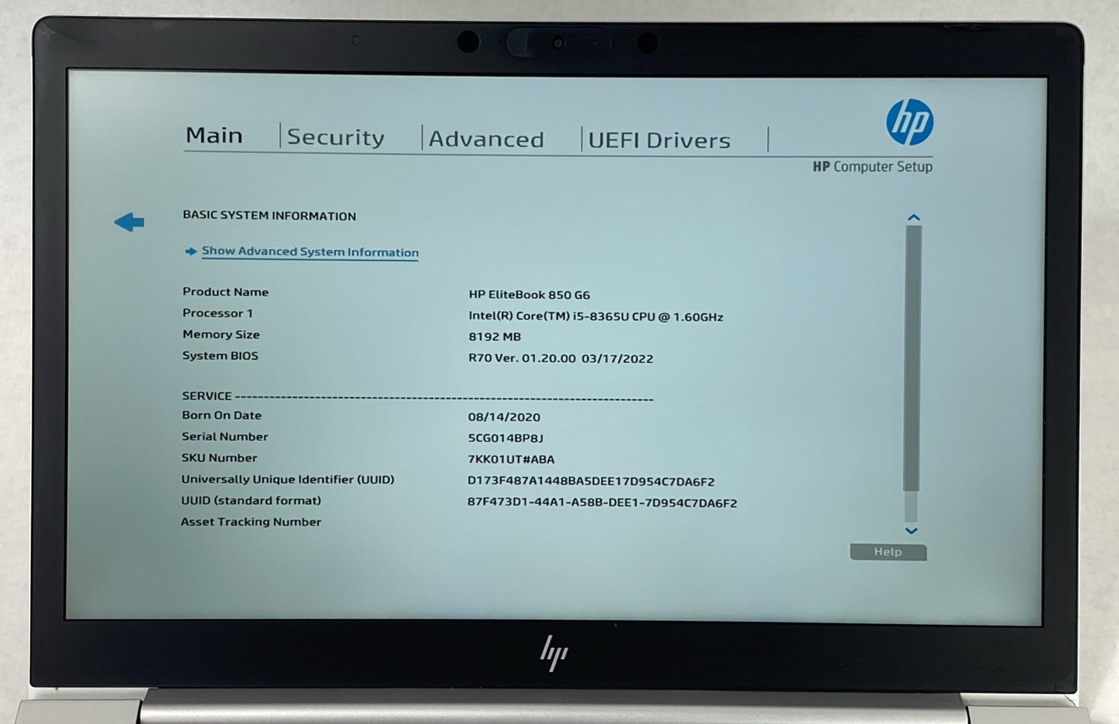 HP EliteBook 850 G6 Touch Core i5-8365U 1.60 GHz 8 GB RAM 15.6" No HDD No OS