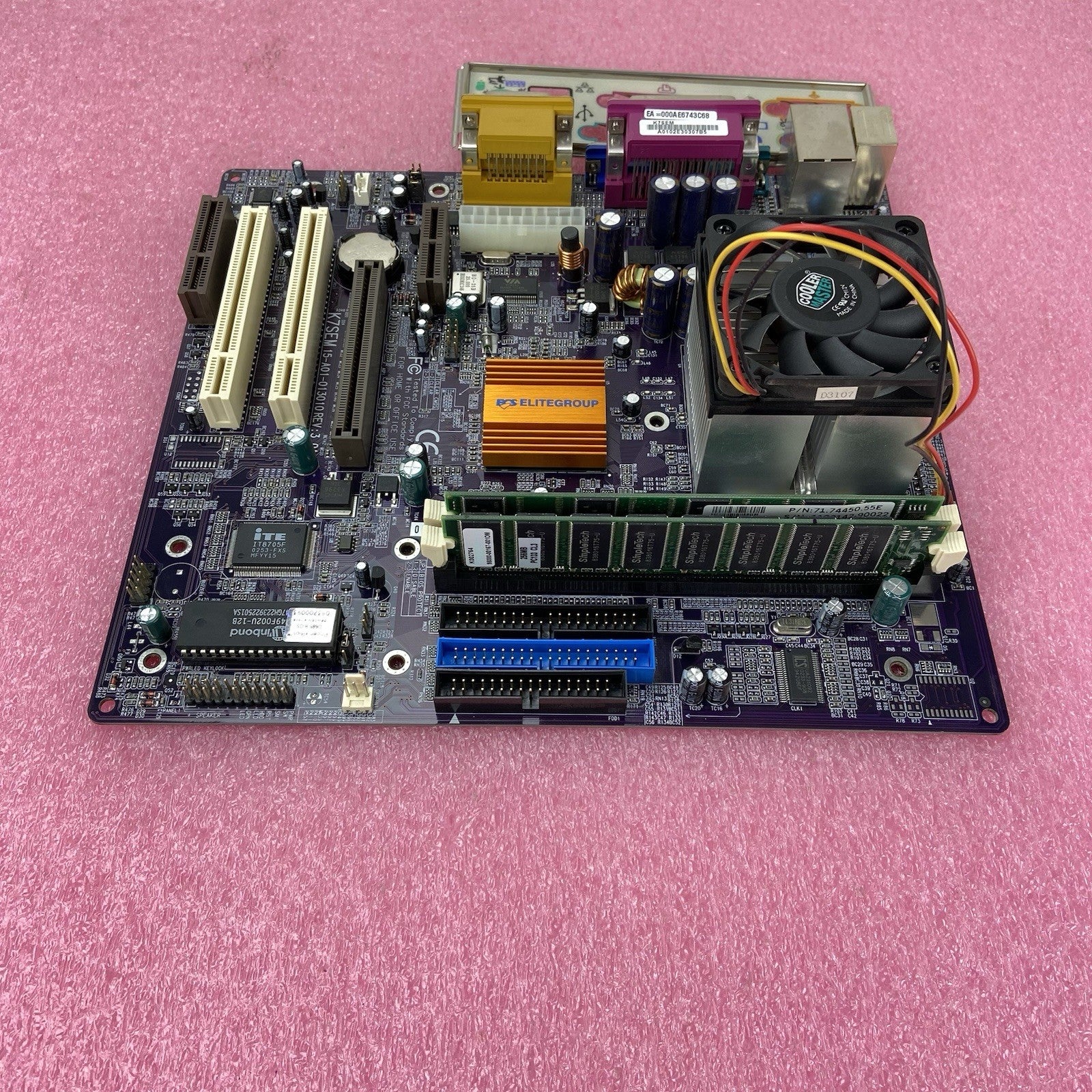 ECS SIS-730 Motherboard AMD Duron 1.3GHz 384MB RAM w/Shield Purple MB2