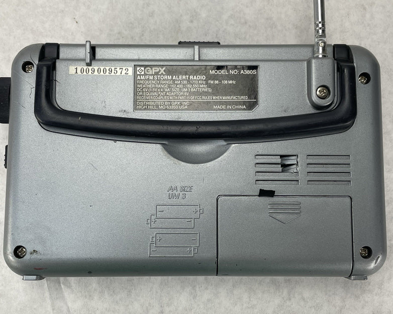 GPX A380S AM/FM Weather Band Radio Storm Alert Battery Indicator Silver