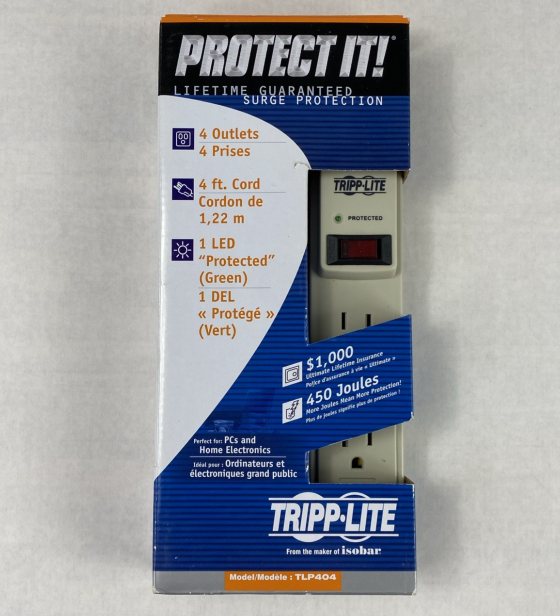 Tripp-Lite TLP404 4-Outlet 390J Surge Protector 4ft Power Strip
