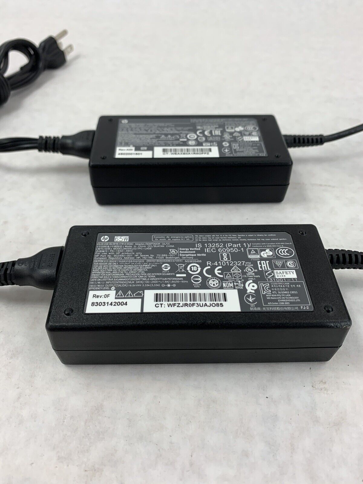 Lot 2 HP Laptop Charger AC Power Adapter TPC-LA58 65W 19.5V 3.33A, 724264-001