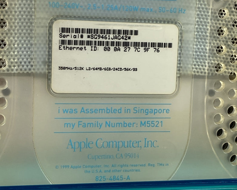 Apple M5521 iMac G3 350 1999 PowerPC G3 750 350MHz 512MB RAM No HDD No OS