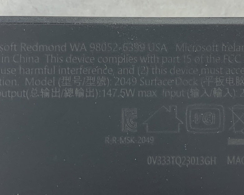 Microsoft 2049 USB-C Wired Thunderbolt 4 Surface Docking Station - No AC Adapter
