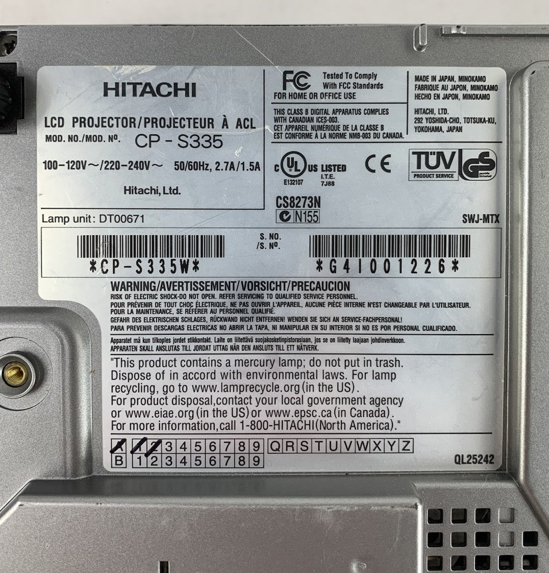 Hitachi CP-S335 LCD Projector 1288 Lamp Hours - No Remote or Filter Cover10