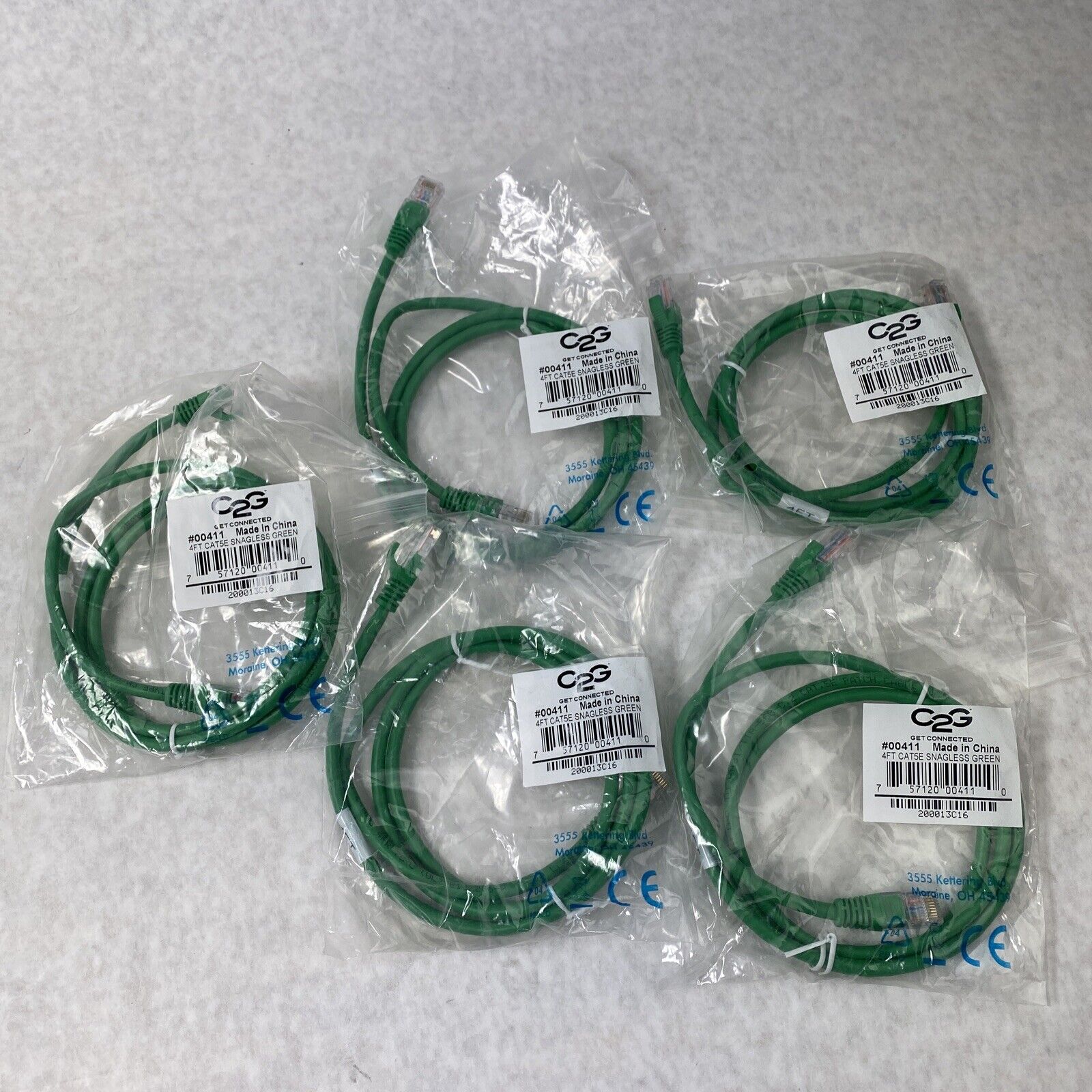 Lot( 5 ) 4ft Green Cat5e C2G 0041 Snagless Unshielded UTP Ethernet Patch Cable