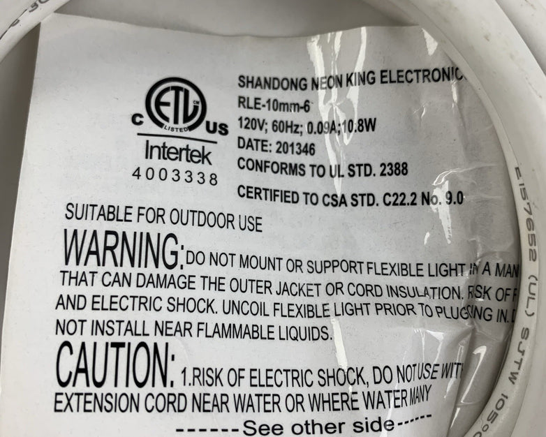 Intertek RLE-10mm-6 Shandong Neon King Electronics - Untested