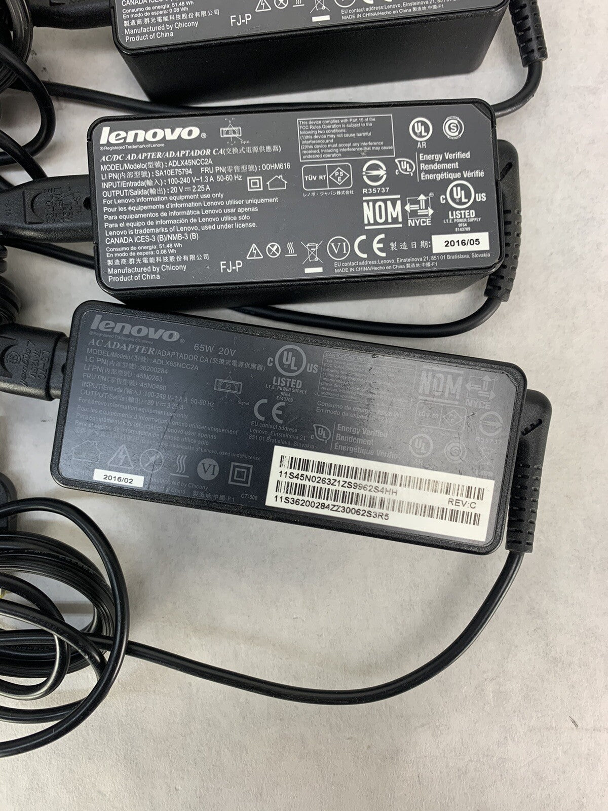 Mixed Lot of 4 Lenovo AC/DC Adapter ADLX45NCC2A ADLX65NCC2A