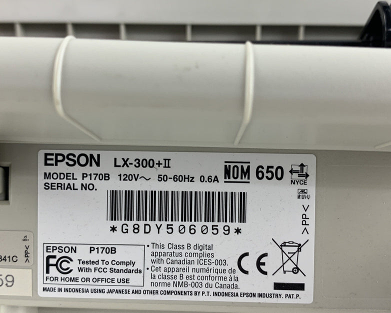 Epson LX-300+II P170B Dot Matrix 9-Pin Printer Bad Paper Feed Tested No Ribbon