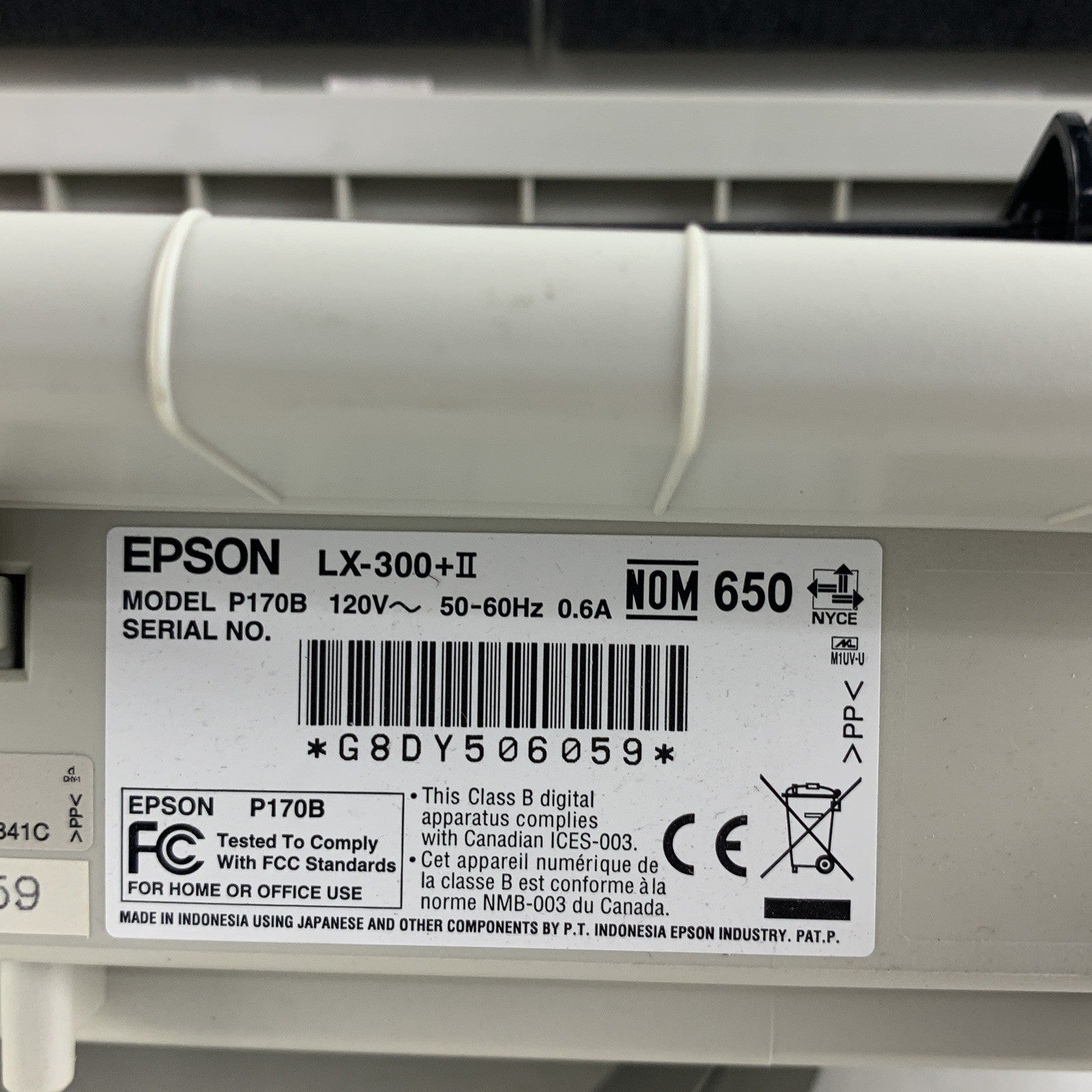 Epson LX-300+II P170B Dot Matrix 9-Pin Printer Bad Paper Feed Tested No Ribbon