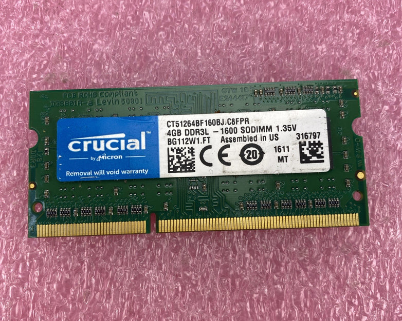 Crucial 4GB DDr3L-1600 Laptop Memory Ram CT51264BF160BJ.C8FPR - Lot of 3