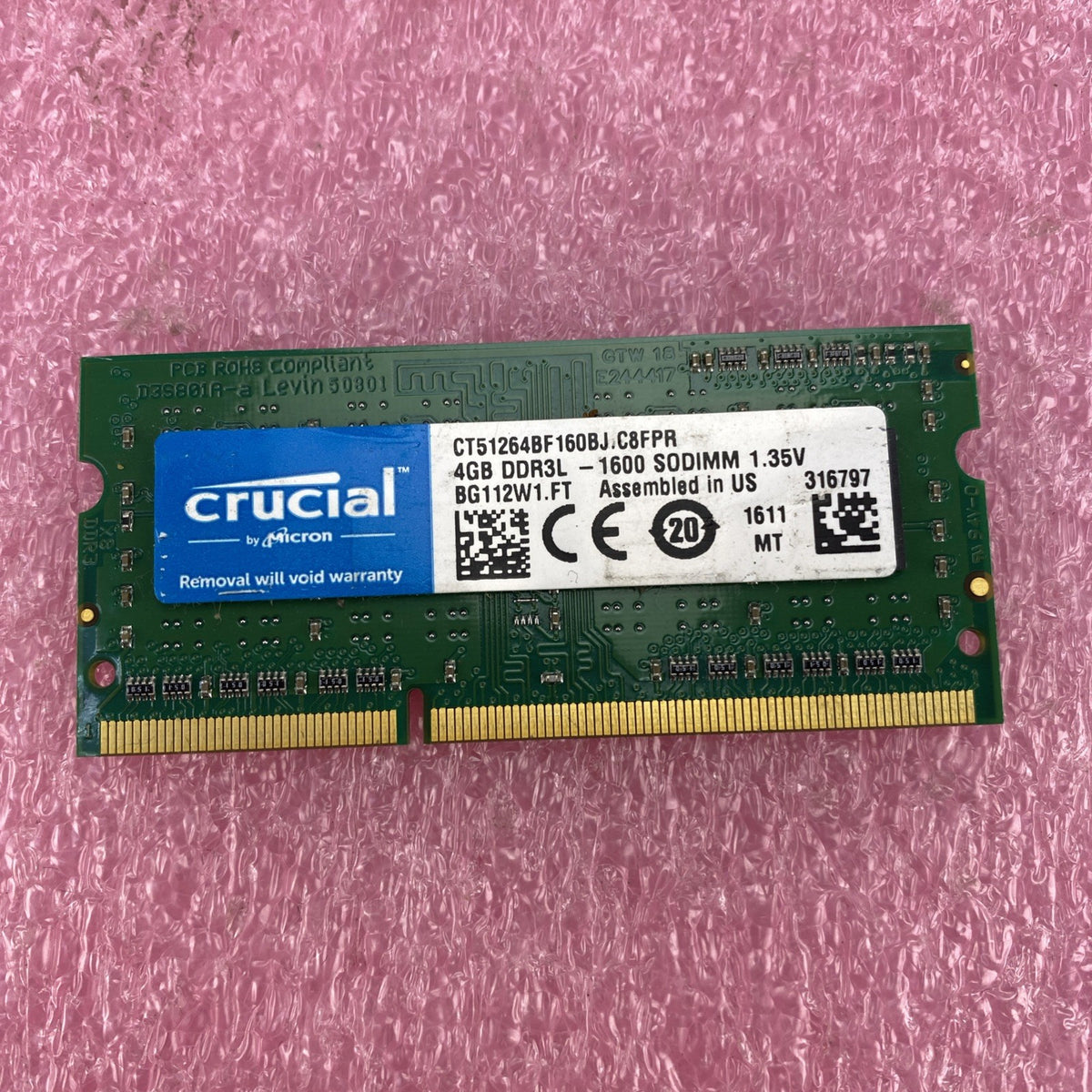 Crucial 4GB DDr3L-1600 Laptop Memory Ram CT51264BF160BJ.C8FPR - Lot of 35