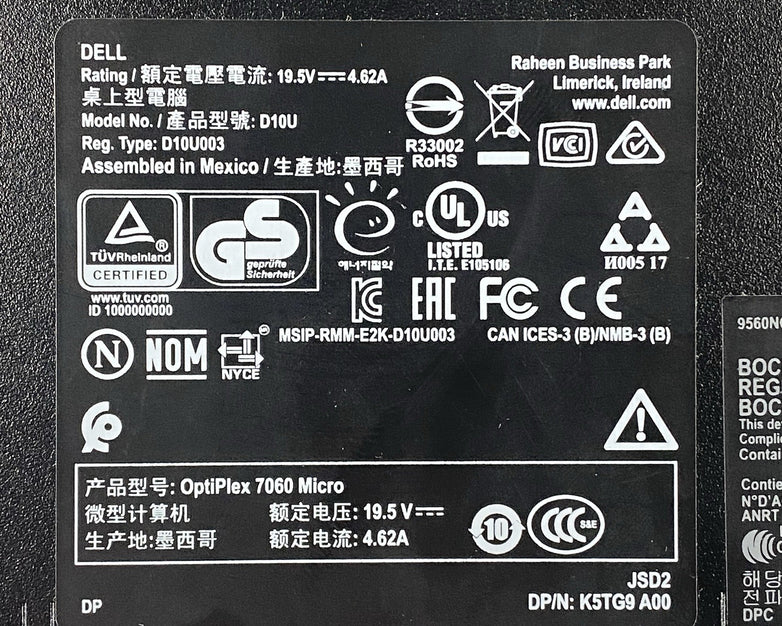 Dell OptiPlex 7060 Micro Intel Core i7-8700T 2.4GHz 8GB RAM No HDD OS Power Cord