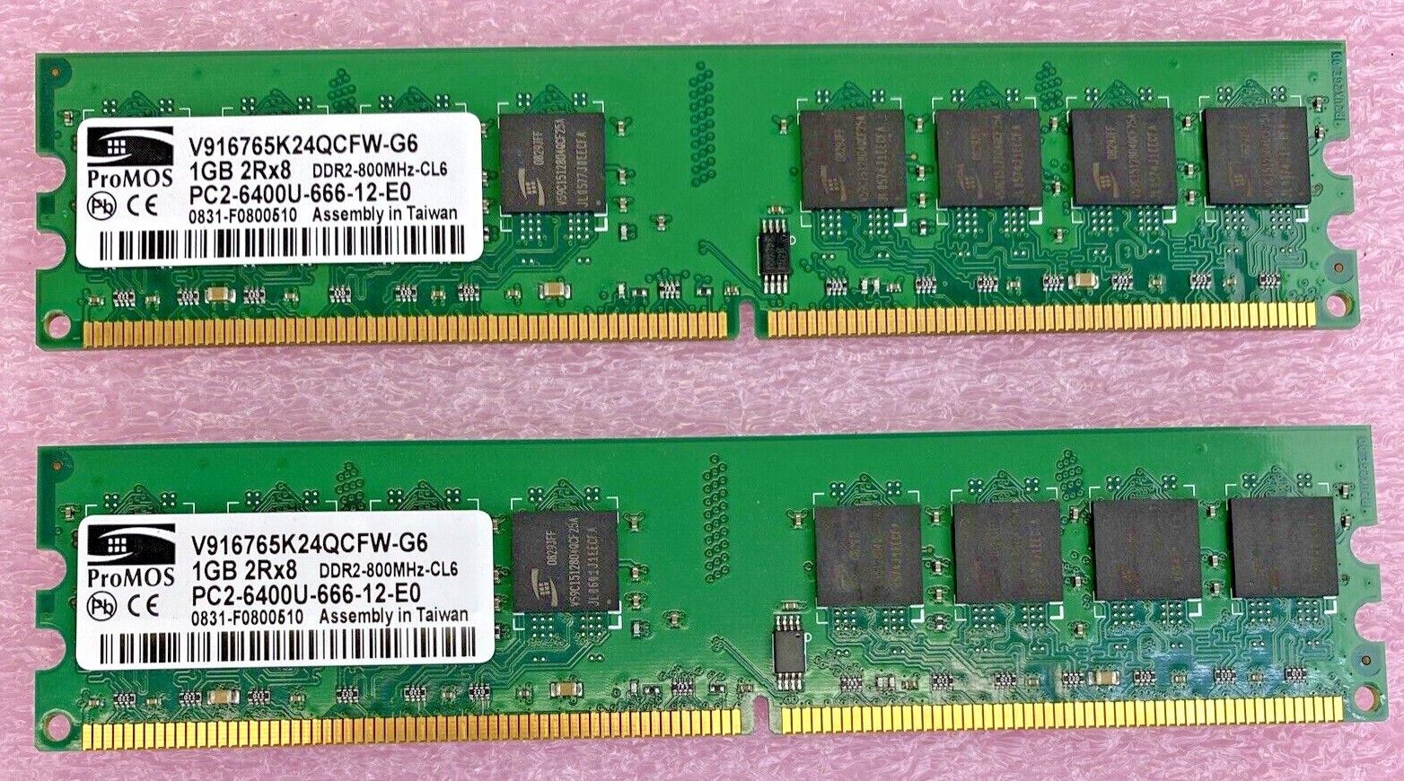 4x 1GB ProMOS V916765K24QCFW-G6 2Rx8 DDR2 800MHz CL6 PC2-6400U-66-12-E0