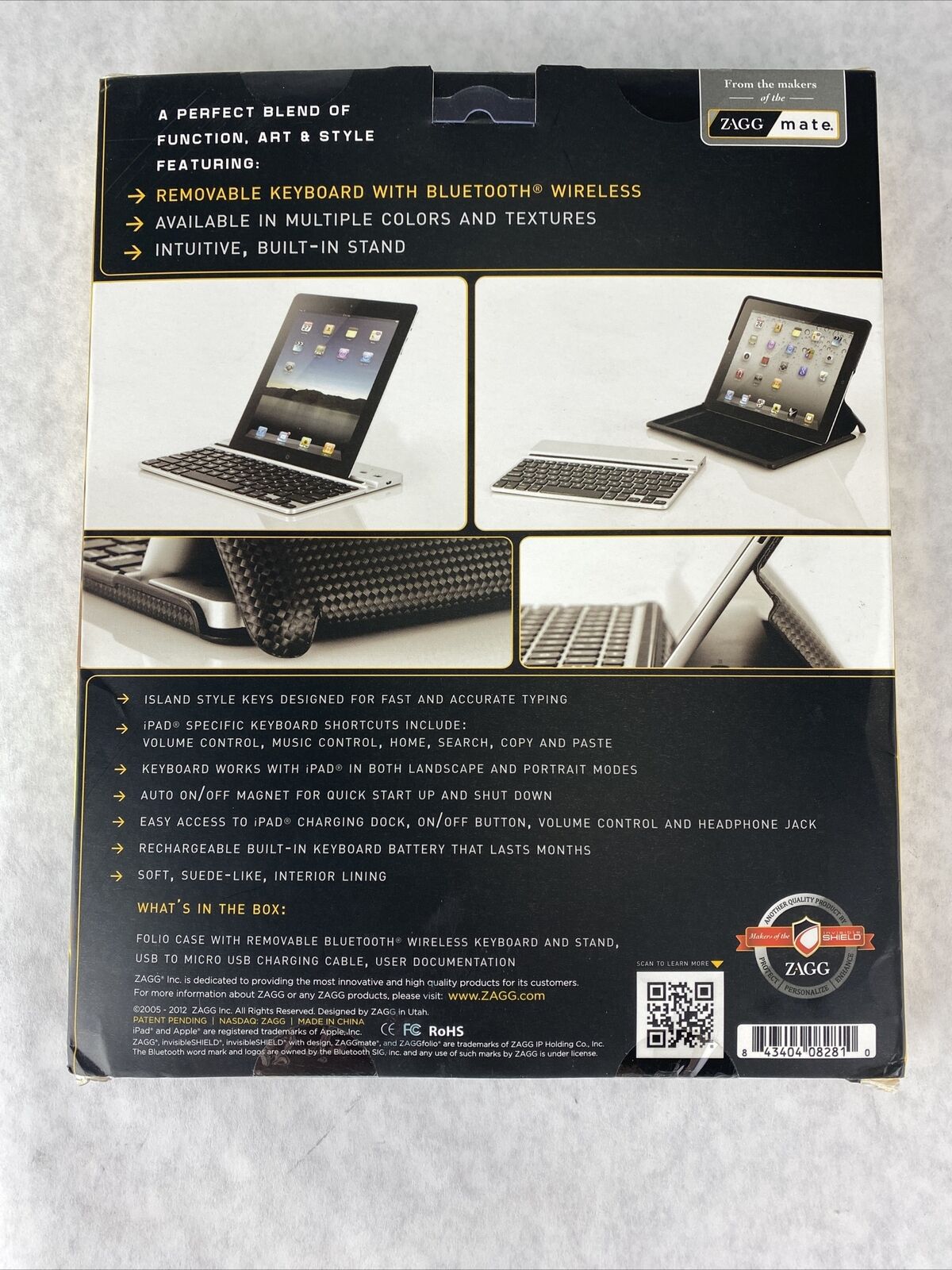 Zagg Folio Bluetooth Keyboard for iPad 2nd/ 3rd/4th Gen Carbon Fiber Black
