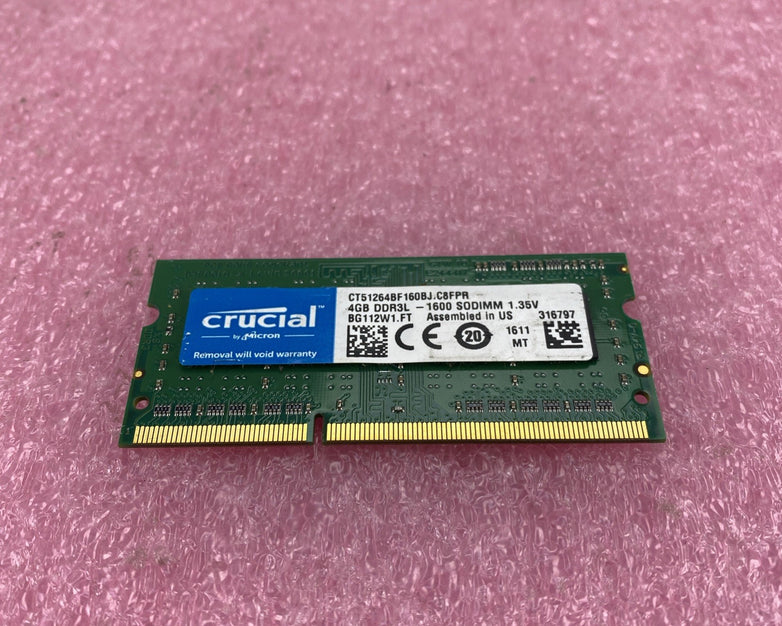 Crucial 4GB DDr3L-1600 Laptop Memory Ram CT51264BF160BJ.C8FPR - Lot of 3