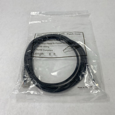 Slim 28AWG UTP Cat6 Patch Cord 6ft Black (Lot of 10)