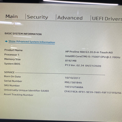 HP ProOne 400 G3 AIO 20" Touch Quad Core i5-7500T 2.70GHz 8GB Ram No AC HDD OS