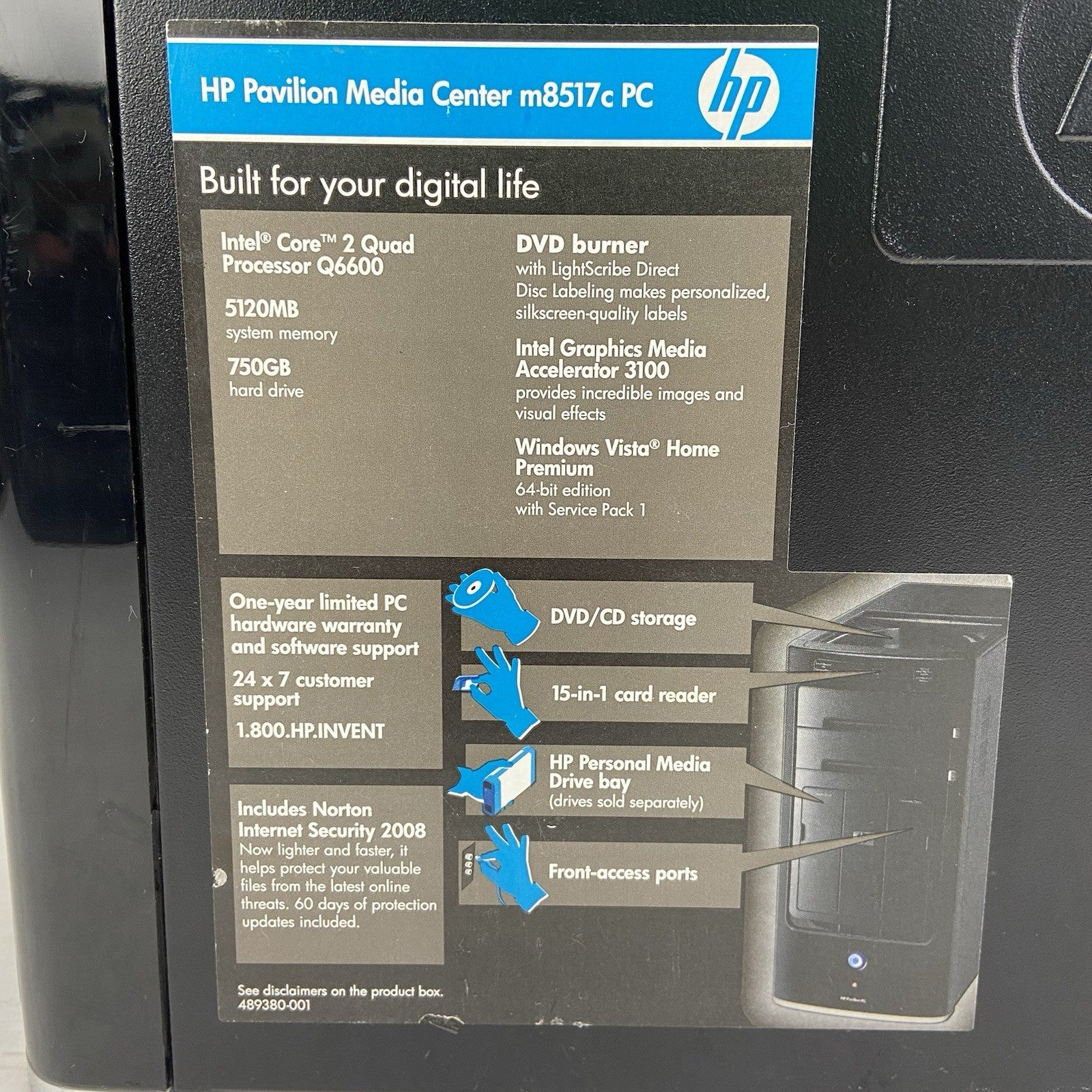 HP Media Centre M18517C MT Intel Core 2 Quad Q6600 2.4GHz 5GB RAM No HDD/OS4