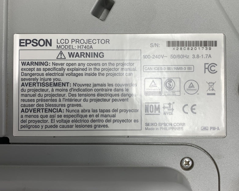 Epson PowerLite 695Wi H740A LCD Lamp Projector 828 Lamp Hours - No Remote