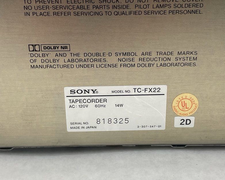Sony TC-FX22 Tape Recorder Cassette Tape Player Tested For Parts