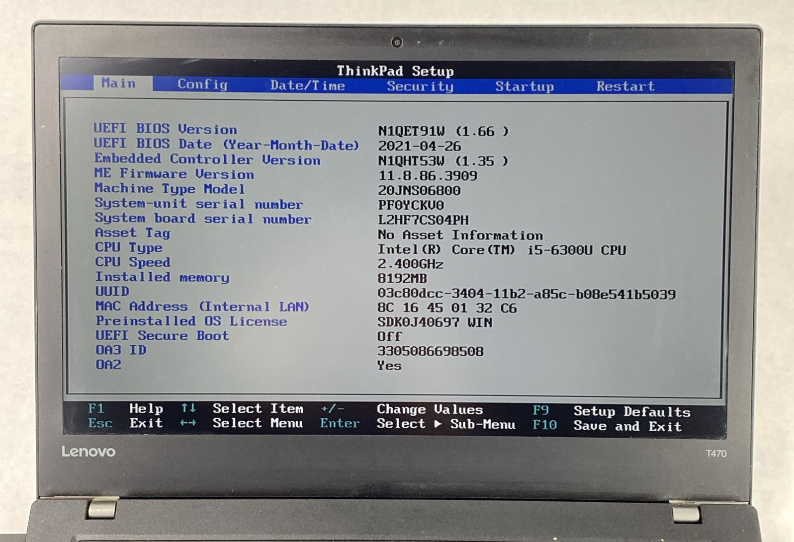 Lenovo ThinkPad T470 Core i5-6300U 2.4GHz 8GB RAM 14.0" No HDD No OS