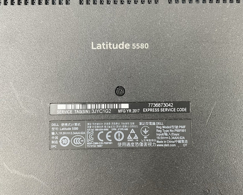 Dell Latitude 5580 15.6" i5-7440HQ 2.8GHz 8GB RAM No SSD/OS/AC - Bad Hinge Cover