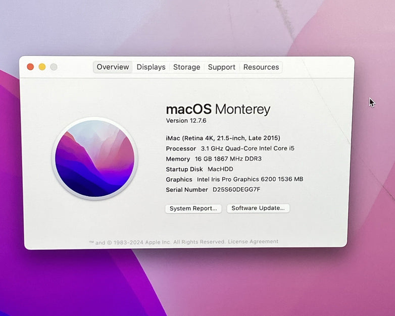 Apple A1418 iMac Retina 4k 21.5" 2015 3.1GHz i5 16GB RAM 1TB Fusion - Cracked