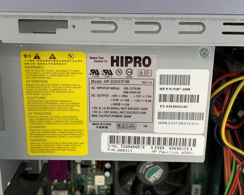 HP Pavilion a200n MT Intel Celeron 2.40 GHz 768 MB RAM No HDD No OS