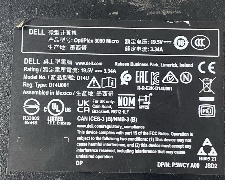 Dell OptiPlex 3090 Micro Intel Core i5-10500T 2.3GHz 2x8GB RAM No HDD/OS/AC