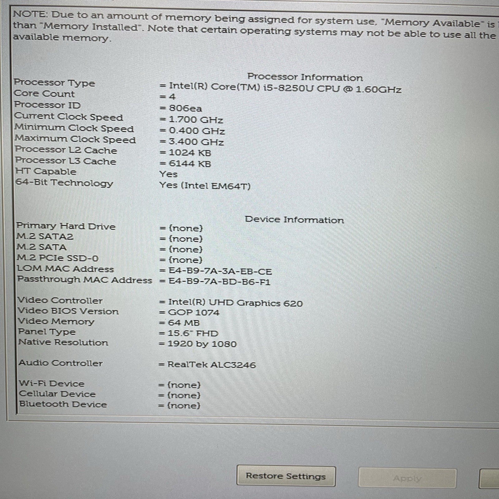 Dell Latitude 5590 15.6" i5-8250U 1.60 GHz 8 GB RAM No SSD/OS/AC - Wifi Card2