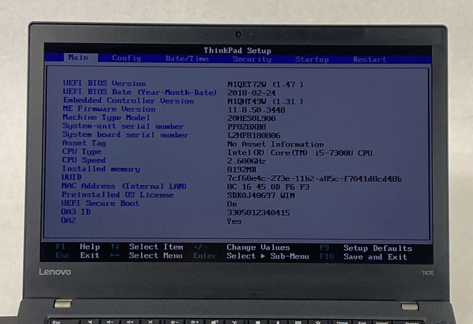 Lenovo ThinkPad T470 Intel Core i5-7300U 2.6 GHz 8 GB RAM 14.0" No HDD No OS