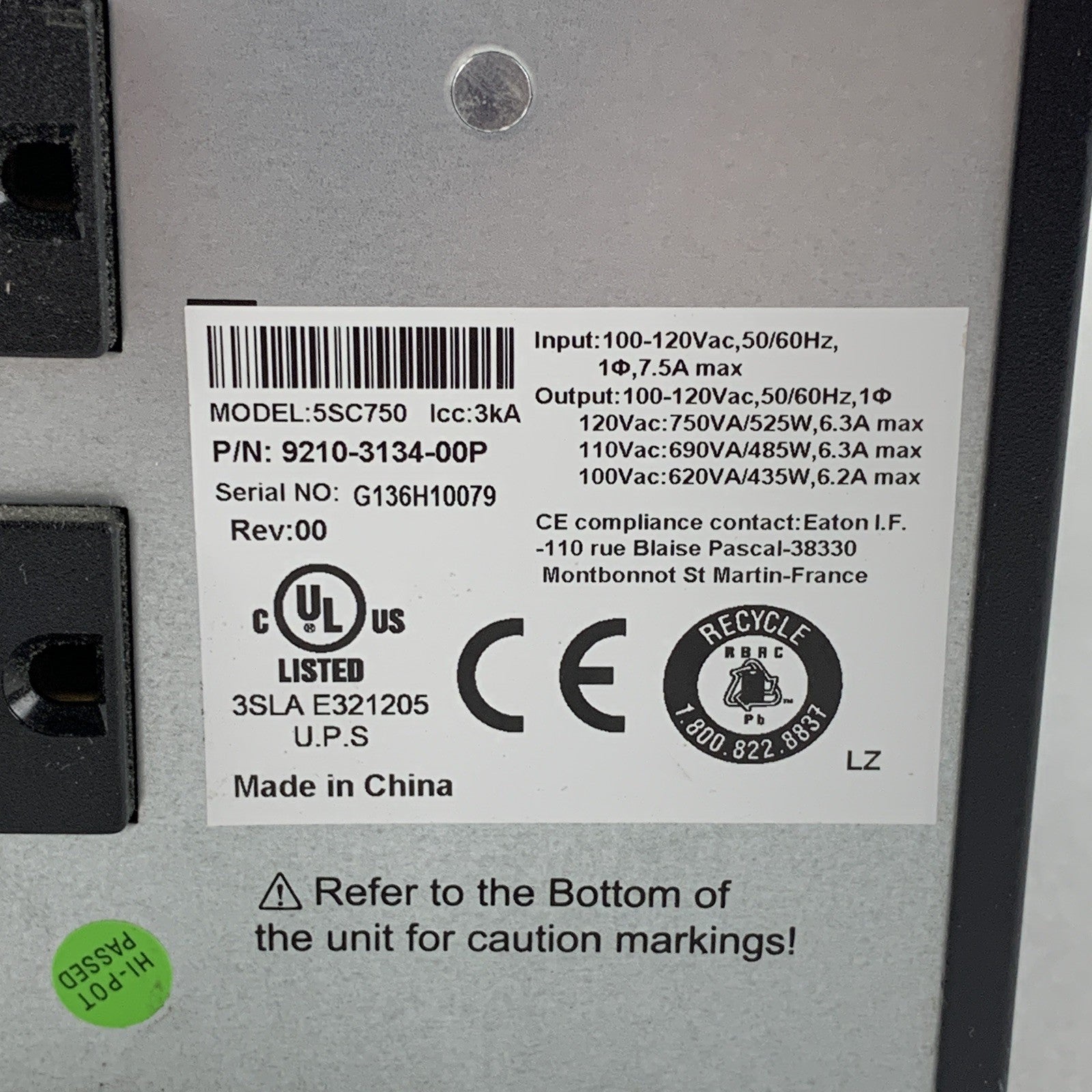 Eaton 5SC750 750VA 525W Tower UPS Tested No Batteries