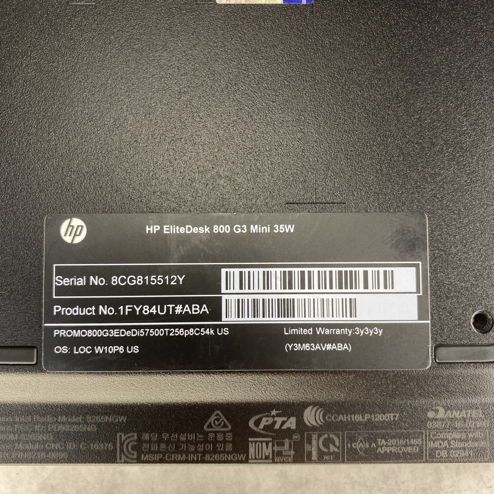HP EliteDesk 800 G3 Mini Quad Core i5-7500T 2.70GHz 1X8GB RAM WiFi No AC HDD OS