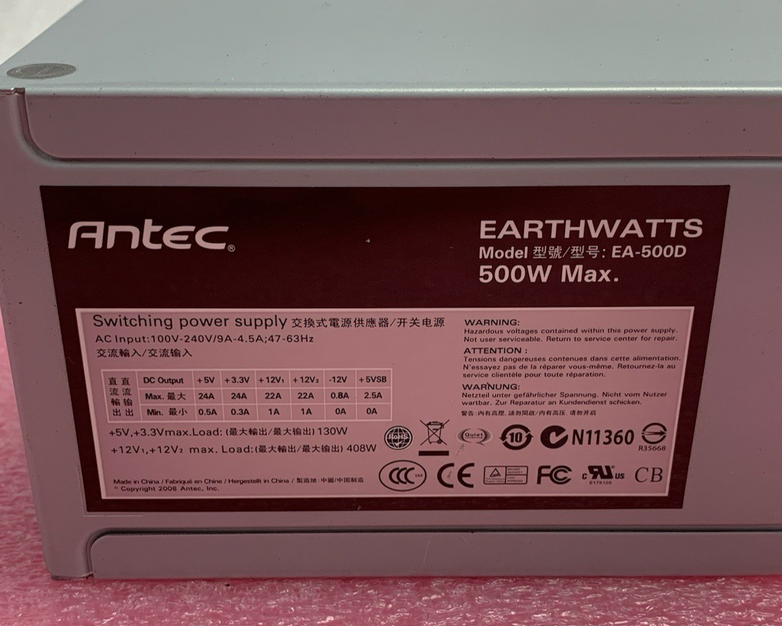 Antec Earthwatts EA-500D 500W Switching Power Supply