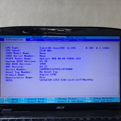 Acer Aspire 5740 15.6" Intel Core i3-M330 2.13GHz 4GB RAM No AC HDD OS